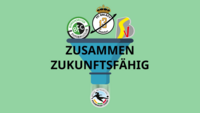 Grafik mit Logos mehrerer Fußballvereine und dem Schriftzug "Zusammen Zukunftsfähig".